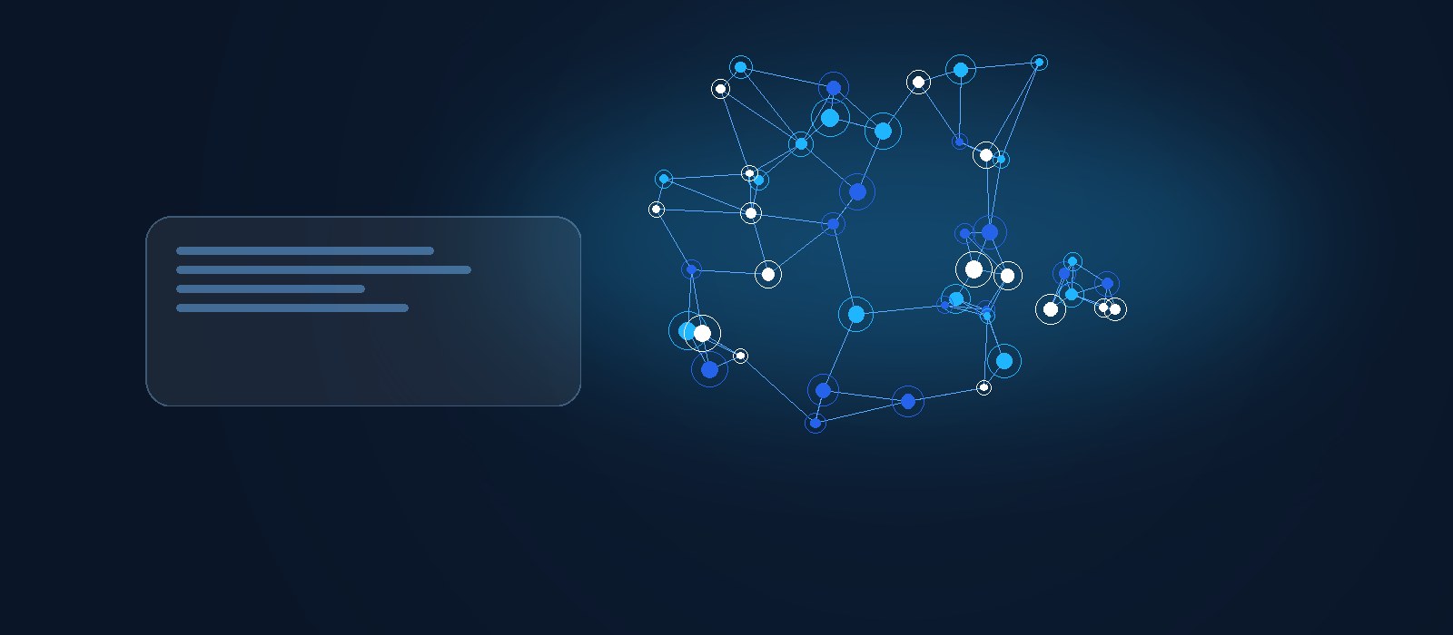 Abstract network graphic of connected nodes and an AI answer card, representing answer engine optimisation