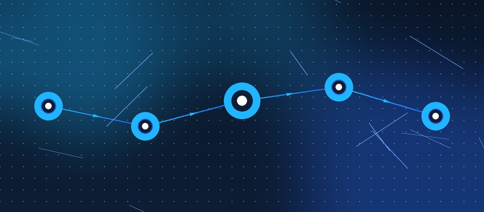 Abstract diagram of connected nodes representing an AI-driven business automation workflow