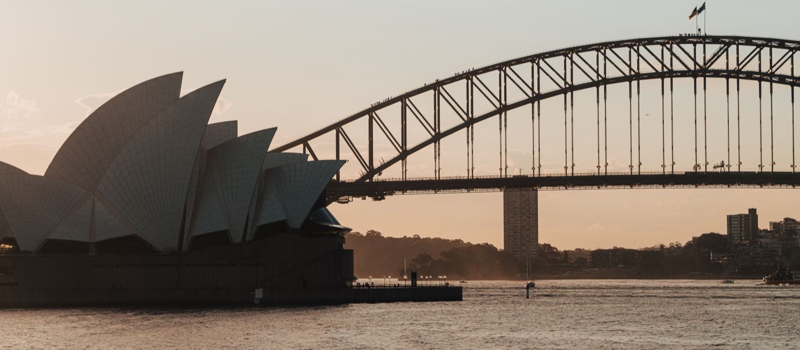 Sydney Harbour Bridge and Opera House at dusk, representing local search visibility for Sydney businesses