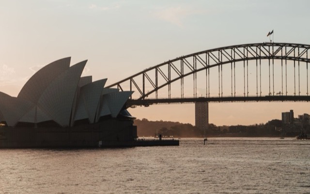Sydney Harbour Bridge and Opera House at dusk